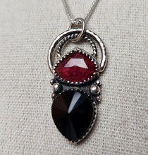Load image into Gallery viewer, Rocky Horror - Don't Dream It with rose-cut rhodolite garnet and radial cut black onyx