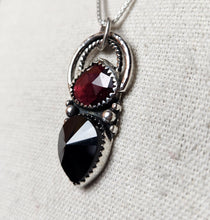 Load image into Gallery viewer, Rocky Horror - Don't Dream It with rose-cut rhodolite garnet and radial cut black onyx
