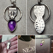 Load image into Gallery viewer, Resist/"Don't let the bastards grind you down" with amethyst pendant only/no chain