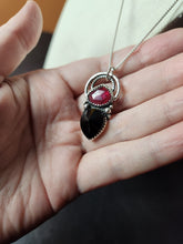 Load image into Gallery viewer, Rocky Horror - Don't Dream It with rose-cut rhodolite garnet and radial cut black onyx

